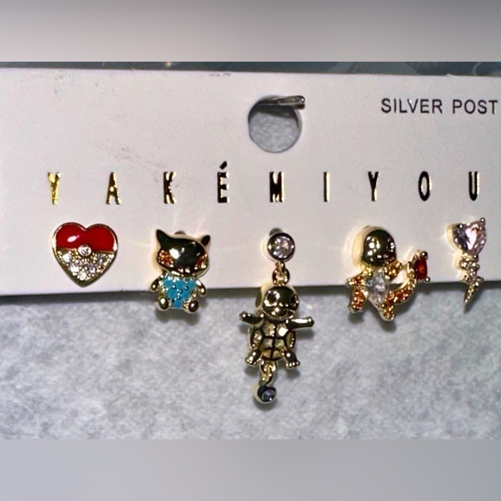 14K Gold Plated Pokemon Bulbasaur, Squirtle, Charmander Theme Earrings - Picture 4 of 4